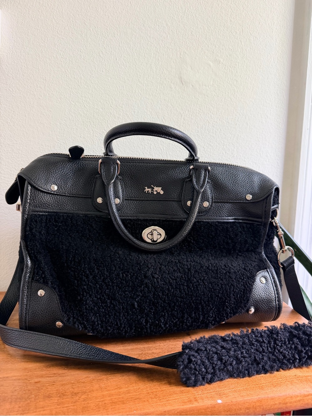 Coach Shearling Rhyder Satchel - Picture 2 of 8